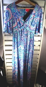 Lilly Pulitzer Gr. 4 Blau Commotion Ocean Minka Kurzarm Langes Kleid NEU - Bild 1 von 12