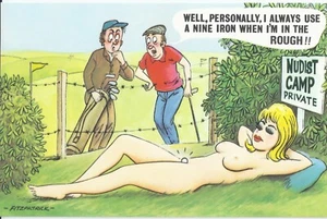 Vintage 1970's Bamforth COMIC Postcard Nudist Camp, Golf, in the rough #110 - Picture 1 of 2