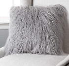 Decorinnovation 18-Inch Mongolian Lamb Faux-Fur Square Throw Pillow in Grey Gray