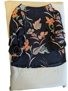 Monteau LA Sz Lg Blouse Navy Floral Print Bell Sleeves Spring Vibes - Picture 1 of 8