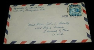 Vintage Cover,CARACAS, VENEZUELA,1953,Airmail,Lakewood,OH,Main Post Office Stamp - Picture 1 of 3