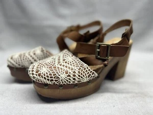 Kork Ease Natalia Women’s Slingback Sandals Platform Block Heel Crochet Size 7 - Picture 1 of 4