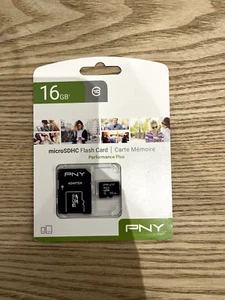 PNY - Carte MicroSD/SDHC 16Go Performance Plus Cl.10 + Adaptateur - Zdjęcie 1 z 2