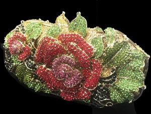 New Gold With Multi Color Floral Austrian Crystal Hardshell Clutch Bag - Picture 1 of 6