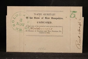 Cubierta sin estampillas New Hampshire: Holderness 1852 lista de presidentes y viceelectores - Imagen 1 de 3