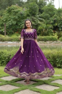 Purple Anarkali Gown Wedding Gown Partywear gown Indian Gown Readymade dress - Picture 1 of 10