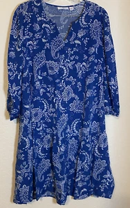 Susan Graver Passport Tiered Midi Dress Size Med Blue Paisley Slit Pockets Boho - Picture 1 of 7