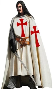 Medieval Tunic Templar Knight Halloween Costume Hooded Cap Cloak Renaissance SCA - Picture 1 of 18