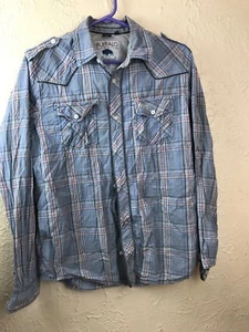 Camisa Buffalo By David Bitton De Colección Talla Pequeña Botones a Presión Cuadros Azul Occidental - Imagen 1 de 5