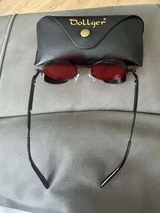 Dollger Designer Round Sunglasses Black Frame Mirrored Lenses Colored Lens Case - Picture 1 of 2