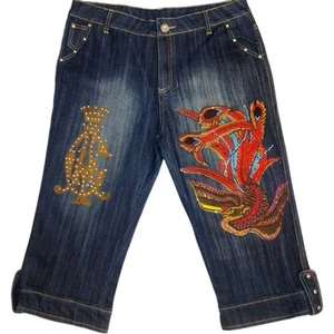 Christian Audigier Capri Jean Women 32" Waist x 27" Length Sparkles - Picture 1 of 21