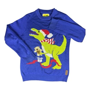 Tipsy Elves T-Rex Teddybär Ugly Christmas Pullover Herren L blau Dinosaurier Party - Bild 1 von 9