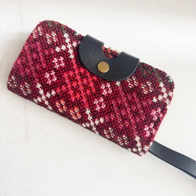 Cartera colorida vintage 70 irlandesa de lana tweed roja Foto 1 de 4