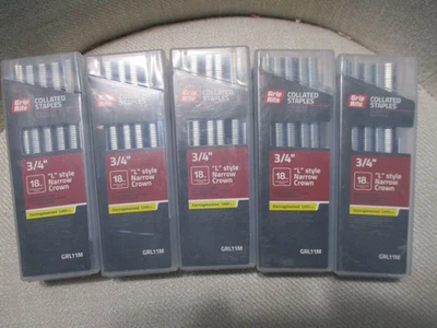 "Lote de 5 grapas Grip Rite 3/4"" intercaladas estilo L corona estrecha estilo 18 GA grapa" Foto 1 de 4