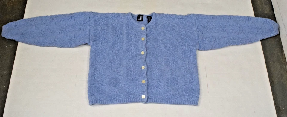 Cárdigan Suéter Vintage Hueco Talla M Años 80 Periwinkle Azul Copo de Nieve Hombro Ancho Foto 1 de 4