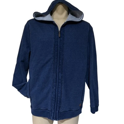 碳到钴轻松凉爽男式毛衣拉链连帽衫 L 蓝色棉重 — 第 1/4 张图片