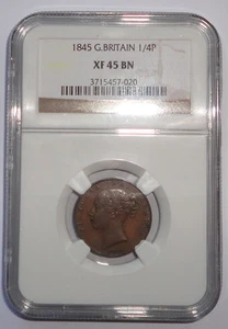 GREAT BRITAIN UK COIN FARTHING 1845 NGC XF 45 BN - Picture 1 of 2