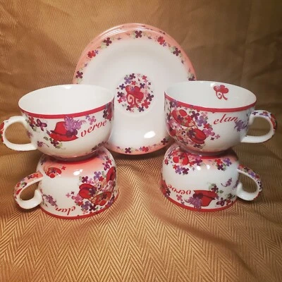 Red Hat Society - Cardew Design 2004 - 4 Cups and Saucers - Pink Chintz  - Image 1 of 4