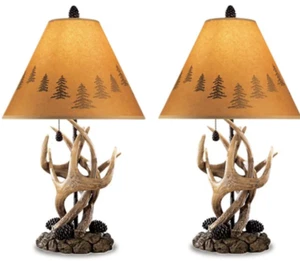 Derek Rustic Cabin Antler Lamp Set, Brown. 2 Count - Picture 1 of 2