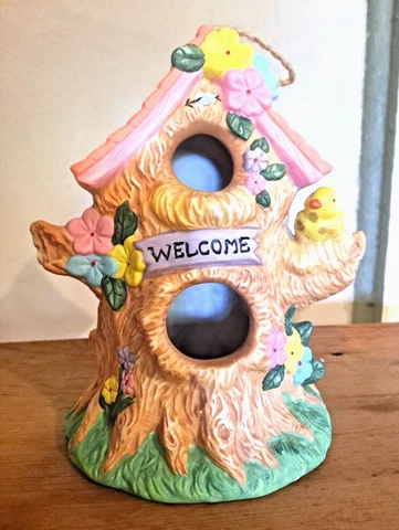 Decorative Hand Painted Ceramic Tree House Themed Bird House Cover