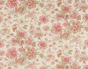 COLEFAX AND FOWLER CURTAIN FABRIC DESIGN Flores 3.6 METRE PINK/GREEN 100% LINEN - Picture 1 of 6