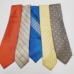 Lot of 5 Neckties Includes: Gold Geometric Donald Trump Orange Perry Ellis