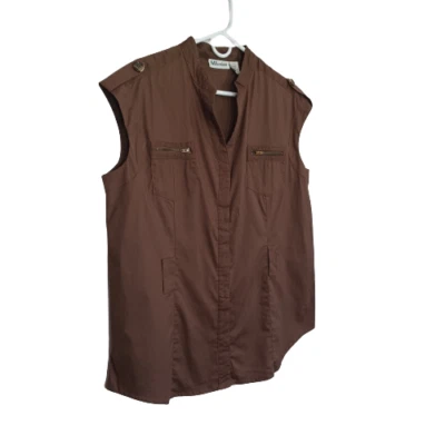 Millenium Brown Utility Vest Womens Plus 2X Sleeveless Zip Pocket Casual Layerin - Image 1 of 4