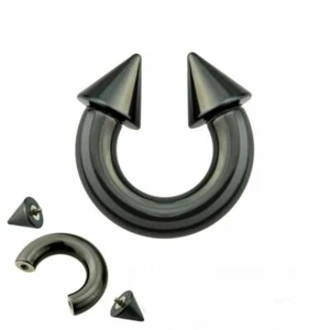 Horseshoe Heavy 8 Gauge 5/8" w/Spikes 6mm Internal Titanium Black SET of 2 - Picture 1 of 4