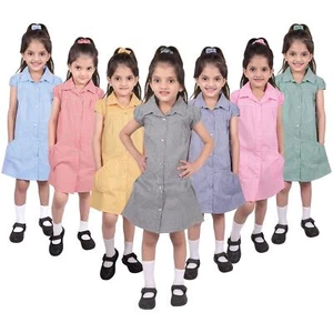 Kids Girls School Uniform Pleated Gingham Checked Summer Dress Age 3-14 - Picture 1 of 47