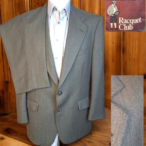 Racquet Club 2 Piece Suit Mens 42S 34X29 Green Brown Stripe Flannel Wool - Bild 1 von 12