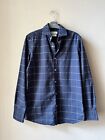 Massimo Dutti Navy Check 100% Cotton Long Sleeve Fitted Shirt Size Small