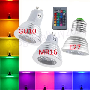 GU10 E27 MR16 LED Bombillas Luz RGB 16 Colores Cambiantes Lámparas Con Mando a Distancia - Imagen 1 de 20