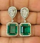 4 CT Simulated Emerald & Diamond Cocktail Dangle Earrings 14k Yellow Gold Plated