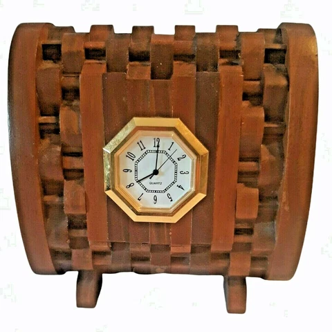 Wooden Clock Unique Possibly Hand Made Needs Battery Cover
