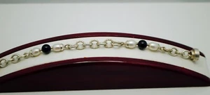 STERLING SILVER CABLE BRACELET W SIMULATED PEARL STONES 7.75"#FMM362 - Picture 1 of 4