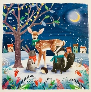 Woodland Friends Christmas Card~ Fox~ Badger~Hare~Hedgehog~Single Card~see descr - Picture 1 of 3