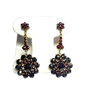 Garnet 14K and Sterling Silver Dangling Earrings Vintage - Picture 1 of 4