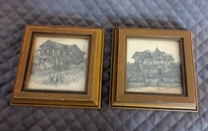 ADER Framed Prints Vintage Homes Set Of 2  5.5" x 5.5" - Picture 1 of 10