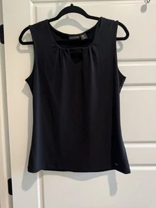 Blusa Top Tahari Negra Sin Mangas Elastizada Carrera Escote Cerradura Mediana - Imagen 1 de 7