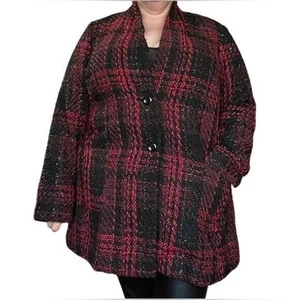 new Lane Bryant sz 18 / 20 2X Red Black Metallic Unlined Tweed Jacket Plaid - Picture 1 of 5