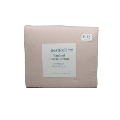Nestwell 3 Piece Full/Queen Duvet Cover, Washed Linen Cotton in Blush Pink - Image 1 of 4