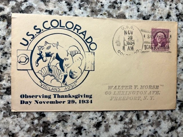 USS Colorado - 1934 Thanksgiving Day Naval Cover - Image 1 of 2