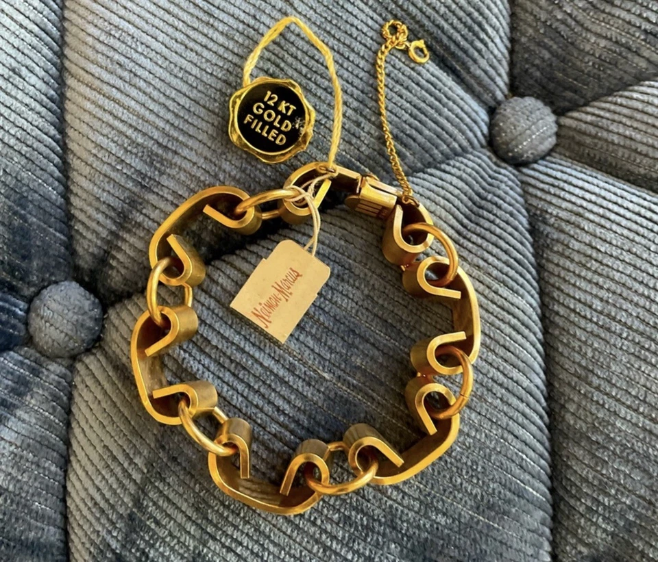 12 Kt. Brazalete audaz brillante de eslabones de trozo relleno de oro con cadena en ambos extremos Foto 1 de 4