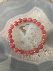 Strawberry Pink Chalcedony 8mm Gemstone Bracelet by “Lola & Lily Rose” 🌹 - Picture 1 of 2