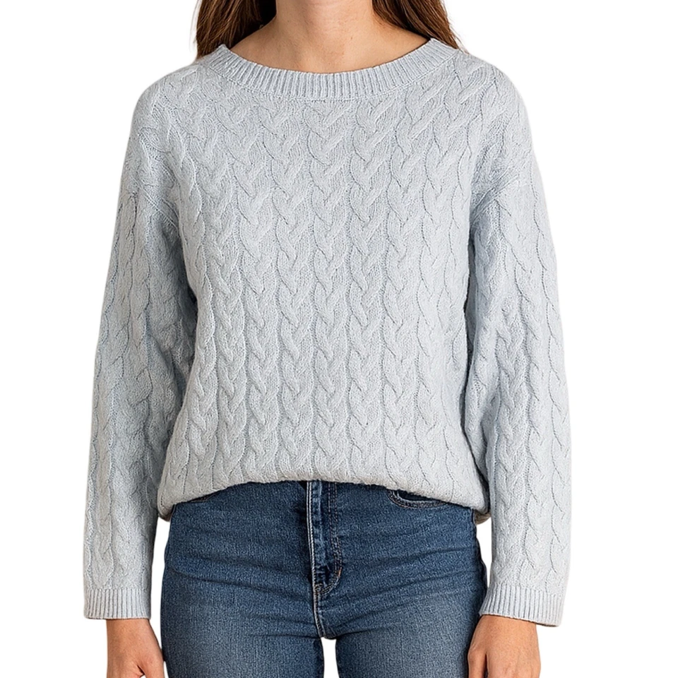 Peace Love World Sweater Cable Knit Pullover Crew Neck Warm Winter Blue XS - Image 1 of 4