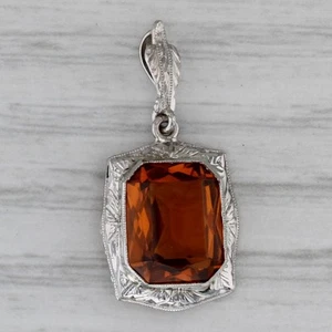 Colgante De Vidrio Naranja Vintage De Oro Blanco De 10k Pequeño - Imagen 1 de 5
