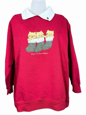 Bobbie Brooks Women’s M Christmas Sweatshirt Cats Stockings Red Holiday Cute - Image 1 of 4