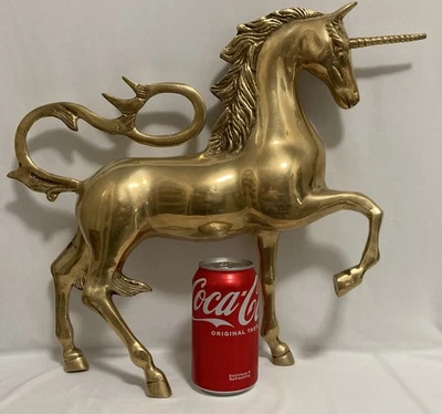 DE COLECCIÓN MAGNÍFICO 15" Alto MCM Unicornio Latón Fundido Estilo Medieval Con Cola de Dragón  Foto 1 de 4