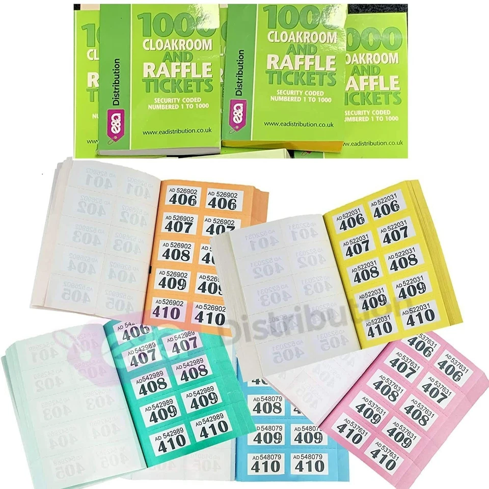 Cloakroom Raffle Tickets, 1 to 1000 (12 Pack) NEW