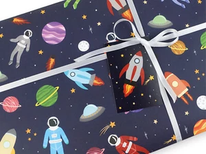 Space gift wrapping paper | Children's Quality gift wrap + tag | Recyclable - Picture 1 of 5